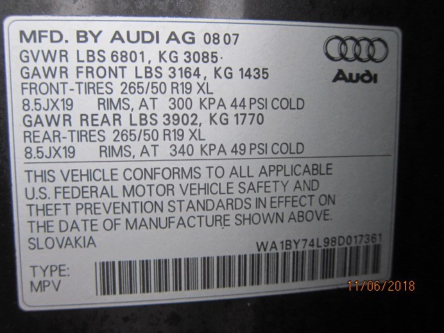 Защита арок (подкрылок) перед. правая Audi Q7 2006-2009 2007