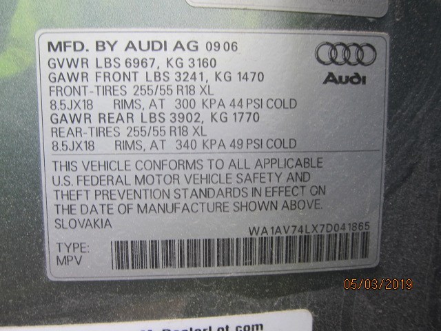 4L0854816 Брызговик зад. левая Audi Q7 2006-2009 2006