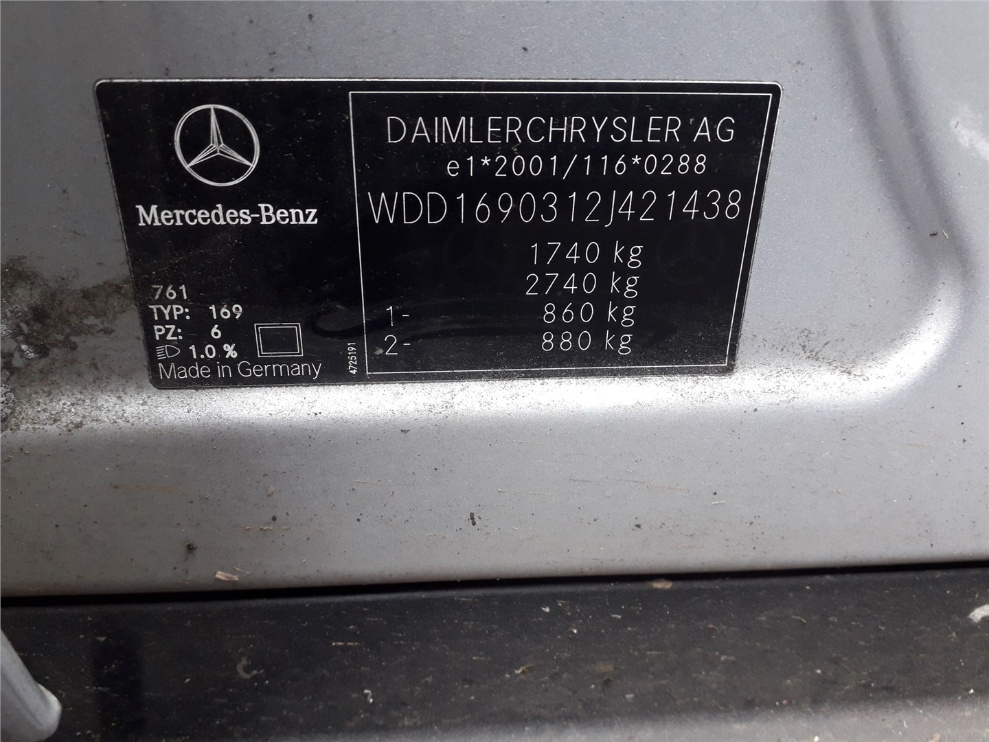 1698980014 Кронштейн запасного колеса зад. левая=правая Mercedes-Benz A-Class W169 2004-2012 2007